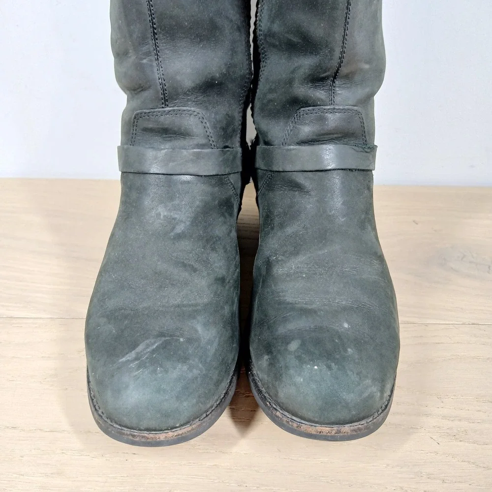 Teva Boots Womens 9.5 Black Leather Tall Zip Utility Outdoorsy HarnessDtails